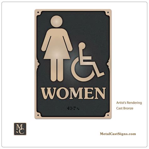 Women Restroom Sign W Handicapped Symbol And Braille Metal Cast