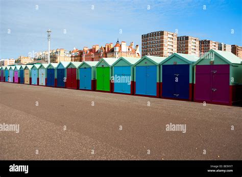 A Row Of Colourful Beach Huts And Promenade Stock Photo Alamy