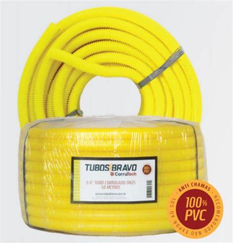 Conduíte Eletr Corrugado Amarelo 3 4 X 50m Anti chama Pvc Tubos