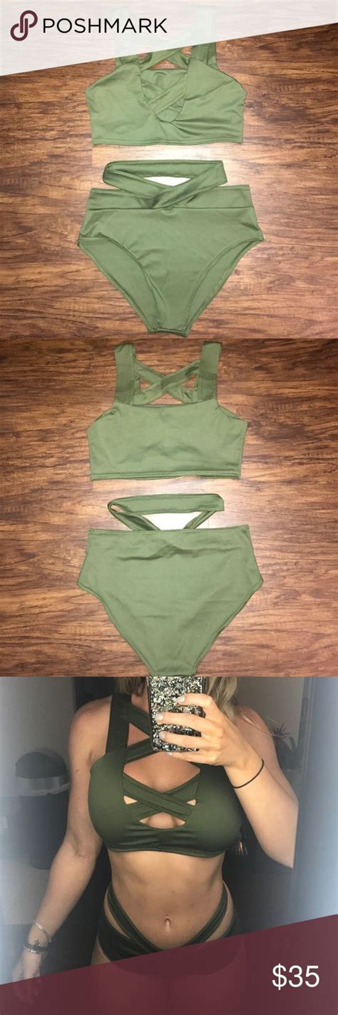 Nwot Strappy Olive Green Bikini Size L Olive Green Bikini Bikinis