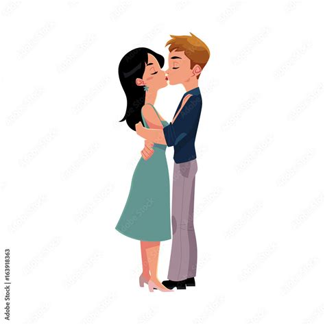 Young couple kissing romantically, hugging each other, cartoon vector ...