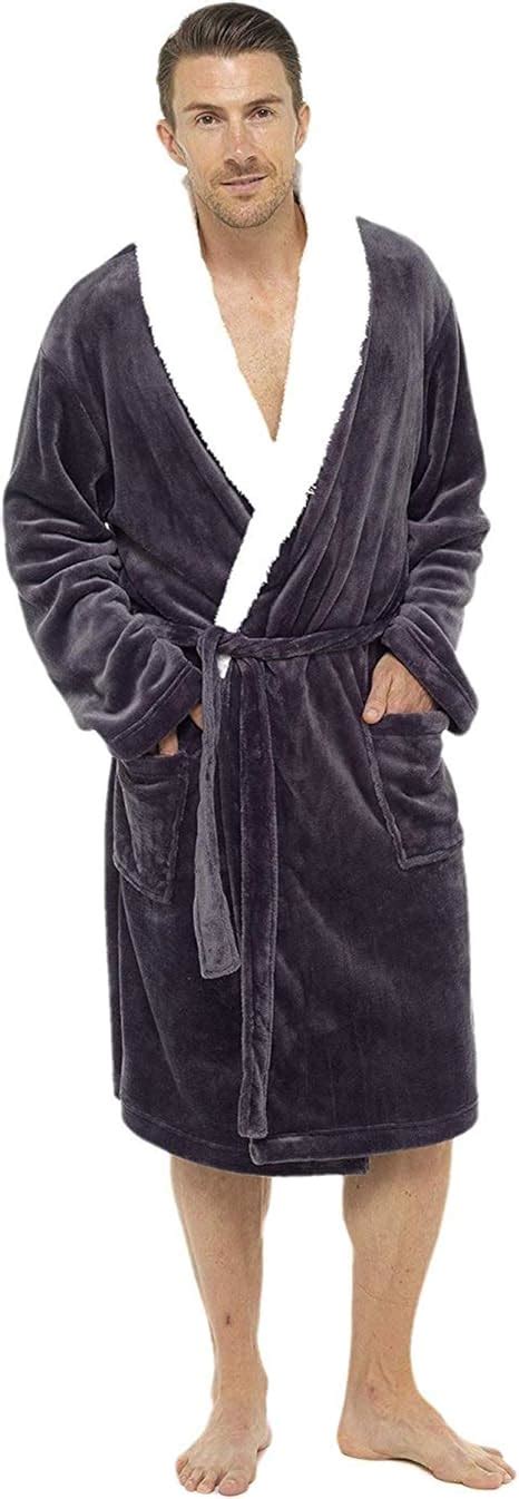 Citycomfort Mens Hooded Dressing Gown Super Soft Fleece Gowns Bathrobe Bath Robe With Shawl Fur