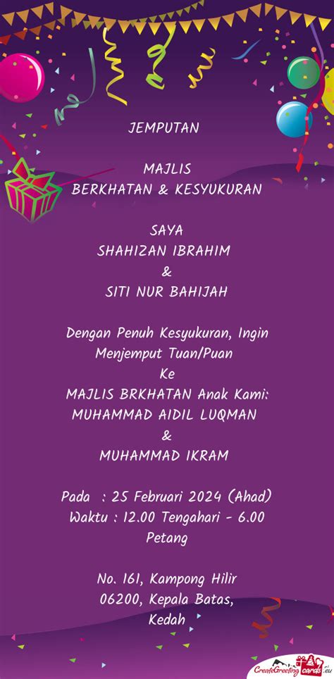 Jemputan Majlis Aqiqah Doa Selamat Free Cards