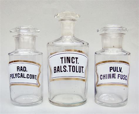 Rare Set Of Three Victorian White Label Apothecary Jars Circa 1890