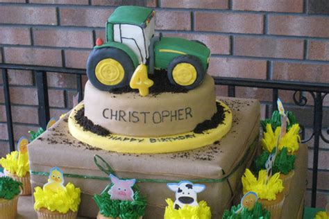 John Deere Tractor Cake with Matching Cupcakes