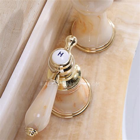 Luxury Polished Brass Jade Three Hole Bathroom Sink Faucets