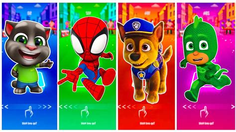 Talking Tom Marvel S Spidey Paw Patrol Chase Pj Masks Tiles Hop