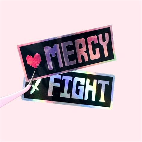 Undertale Holographic mercy & fight Button Vinyl Stickers - Etsy