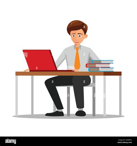 Flat Design Of Cartoon Character Of Office Man Workingvector