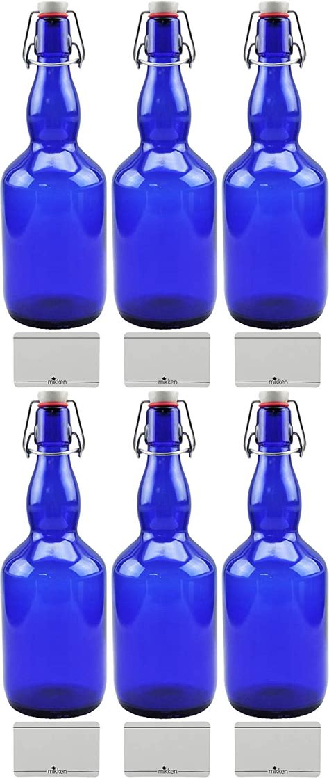 Mikken X Blaue Glasflasche Liter Mit B Gelverschluss Aus