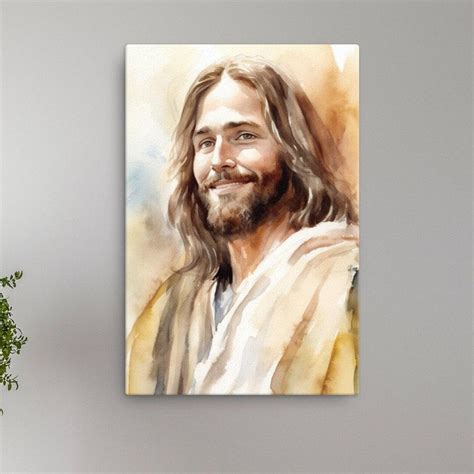 Smiling Jesus Watercolor Canvas Print Jesus Art Print Christian