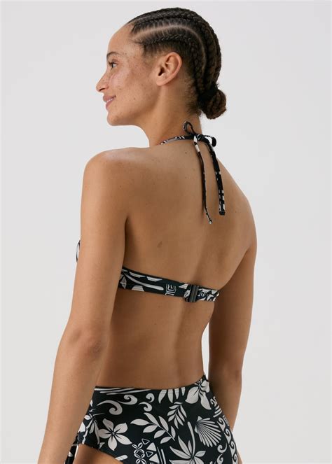 Black Cream Tile Print Underwire Bikini Top Matalan