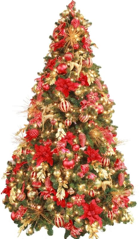 Fully Decorated Red Gold Pre Lit 7.5ft Christmas Tree | Christmas