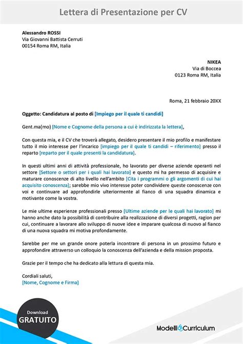 Lettera Di Presentazione Cv