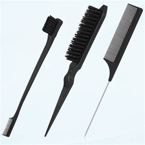 3 Pcs Slick Back Hair Brush Set Bristle Hair Brush Edge Control Brush Teasing Comb Rat Tail Comb