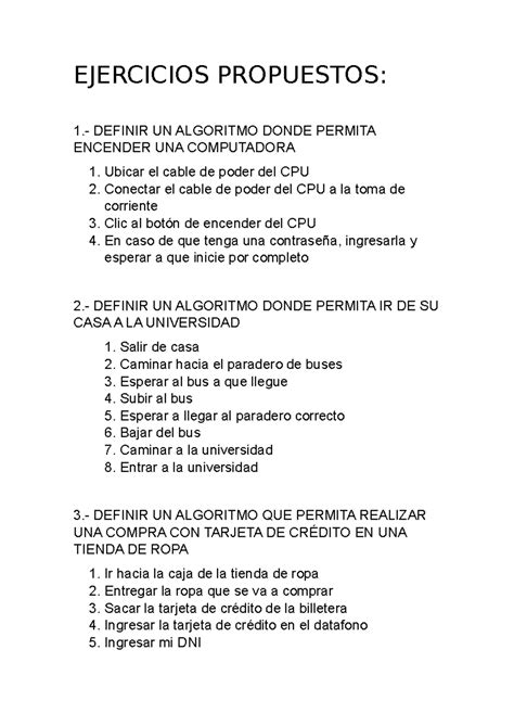 Ejercicios Propuestos Ejercicios Propuestos 1 Definir Un Algoritmo Donde Permita Encender