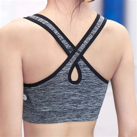 BESGO Women Sports Bra Sexy Cross Straps Shockproof Push Up Quick Dry