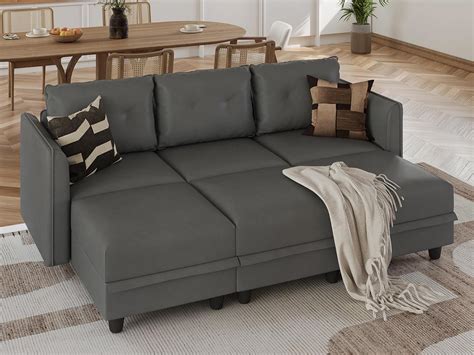 Llappuil Modular Sleeper Sectional Sofa Faux Leather Fabric With