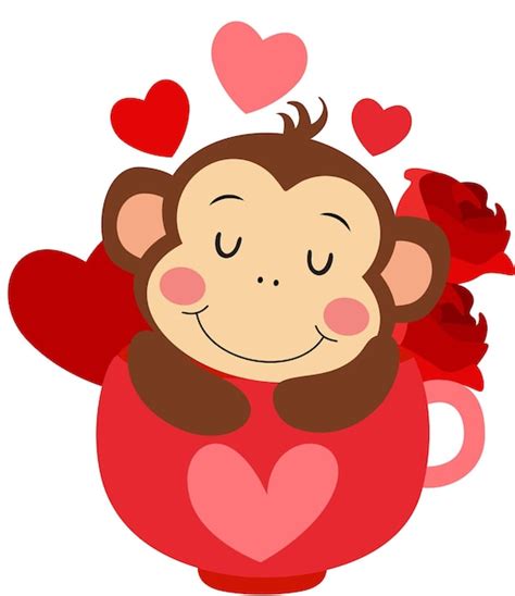 Premium Vector Cute Valentine Monkey Inside Red Love Cup