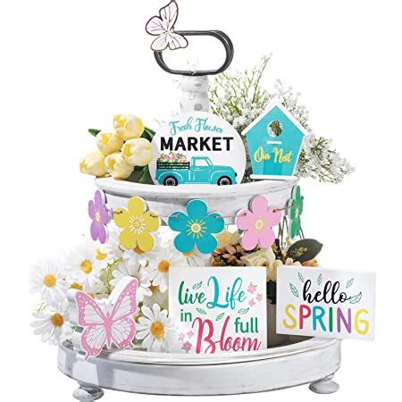 Amazon Bucherry Hello Spring Tiered Tray Decor Tulips Table Wooden