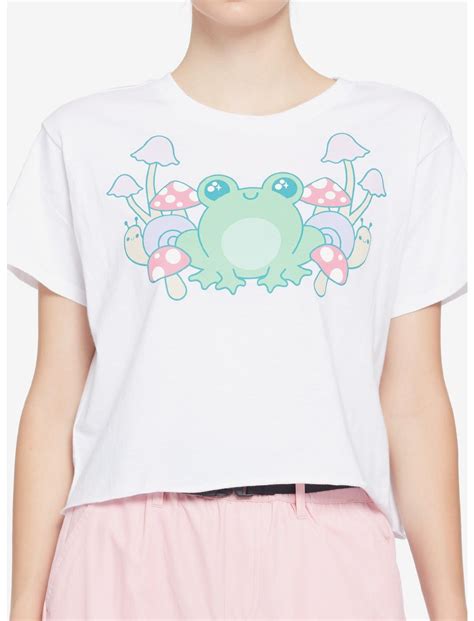 Pastel Frog Mushroom Girls Crop T Shirt