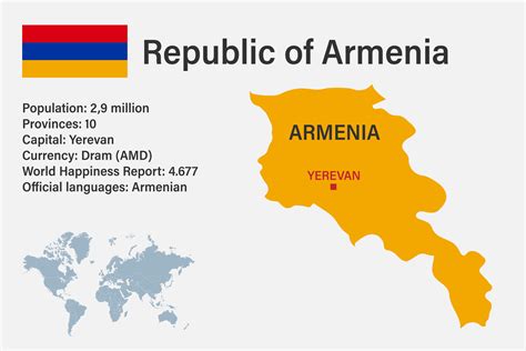 Highly detailed Armenia map with flag, capital and small map of the ...