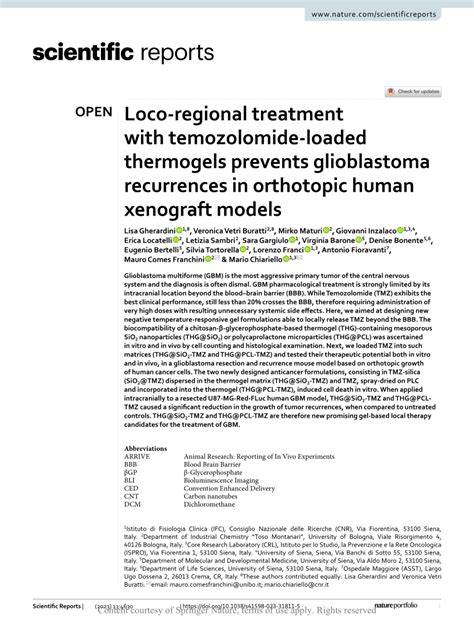 PDF Loco Regional Treatment With Temozolomide Loaded Thermogels