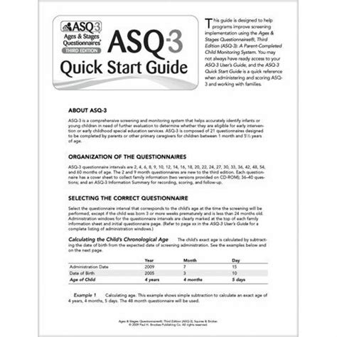 ASQ 3 Quick Start Guide Ages And Stages Questionnaires By Squires