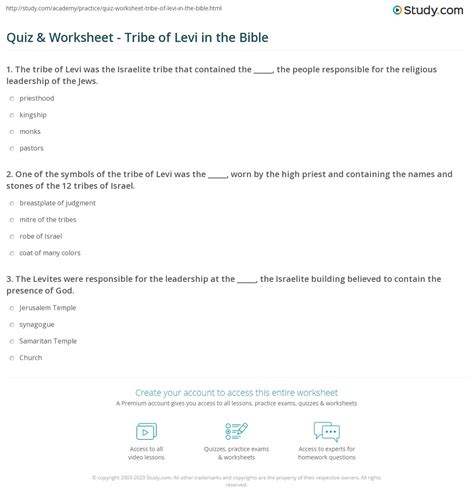 Quiz & Worksheet - Tribe of Levi in the Bible | Study.com