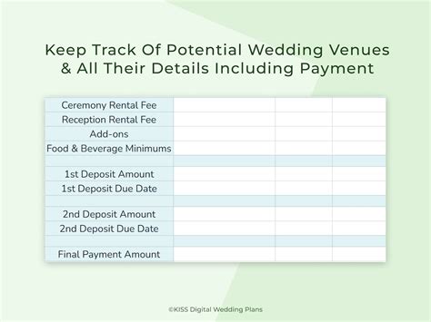 Wedding Venue Comparison Google Sheets Template Event Etsy