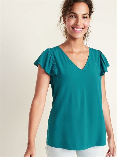 Ruffle Trim V Neck Top For Women Old Navy Women Shirts Blouse