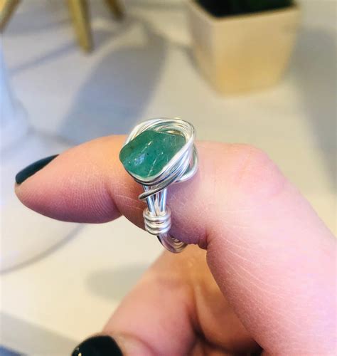 Anillo Envuelto De Alambre De Piedra Verde Etsy Espa A