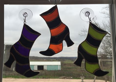 Handmade Stained Glass Witchs Boot Suncatcher Etsy