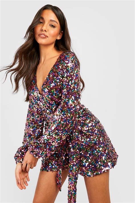 Sequin Belted Playsuit Boohoo Uk