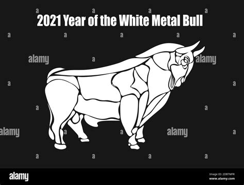 2021 Year Of The White Metal Bull Happy New Year Silhouette Lunar Horoscope Sign Vector