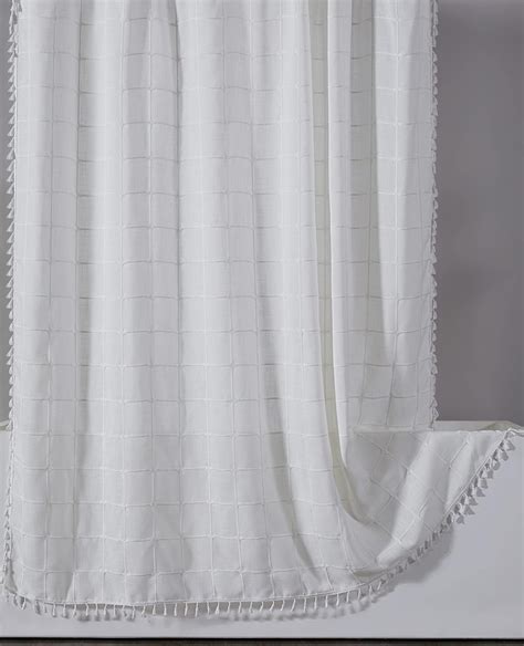 Yokii Ivory White Boho Farmhouse Shower Curtain With