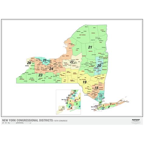 New York Congressional Districts Wall Map By Mapshop The Map Shop