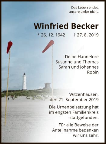 Traueranzeigen Von Winfried Becker Trauer HNA De