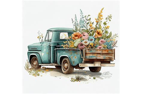 Vintage Truck Watercolor Png Clipart Graphic By Wangtemplates · Creative Fabrica