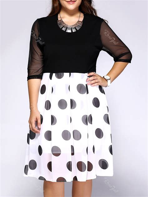 Off Chic Plus Size Polka Dot Print Hit Color Dress Rosegal