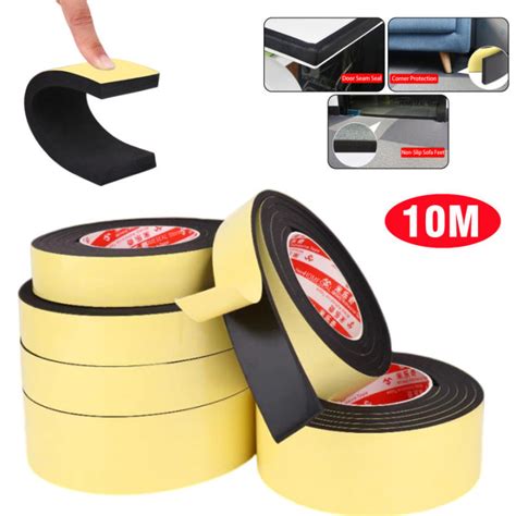 1 10mm Thick Black Foam Sponge Rubber Strip Tape Waterproof Single