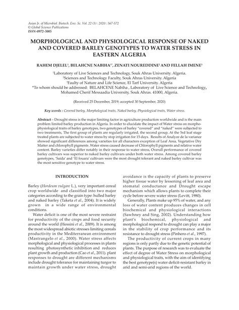 Pdf Morphological And Physiological Response Of Naked And Covered