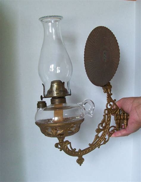 Antique Cast Iron Wall Mount Oil Kerosene Lamp W Finger Lamp And