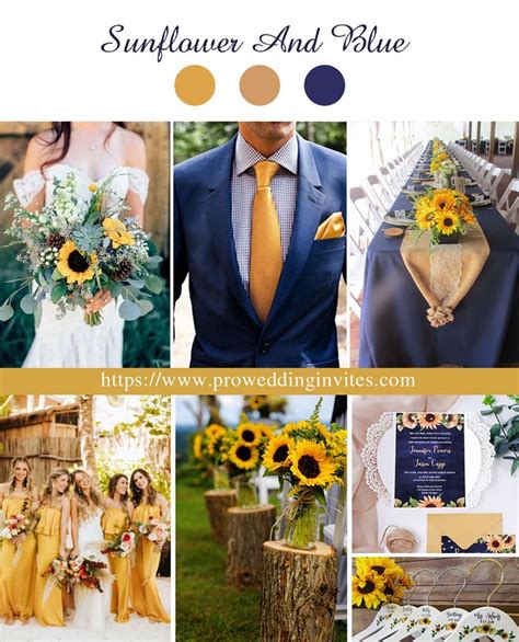 sunflower and blue wedding color palettes for the bride's yellow, navy, and gold theme