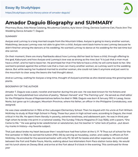 Amador Daguio Biography and SUMMARY Essay Example | StudyHippo.com