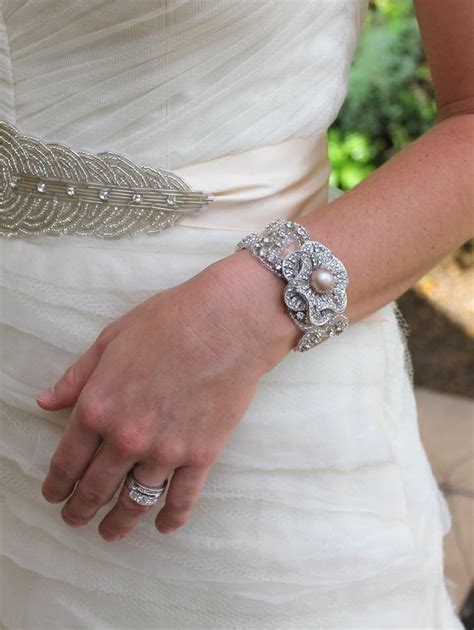 Champagne Bridal Cuff Beaded Crystal Bridal Bracelet Etsy