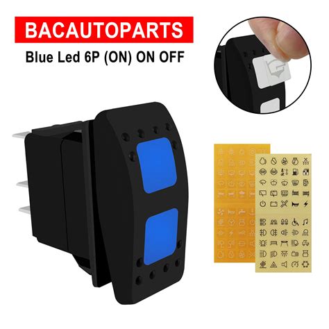 V Blue Dual Led Rocker Switch Dpdt P Momentary On On Off Sticker