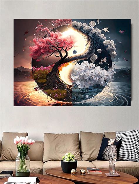 Full Square 5D Diamond Painting Tai Chi Yin Yang Tree Scenery Diamond