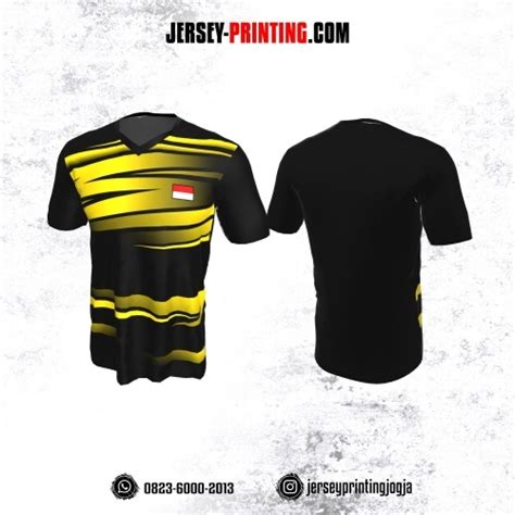 Jersey Badminton Hitam Kuning Garis Corak Jersey Printing Bikin