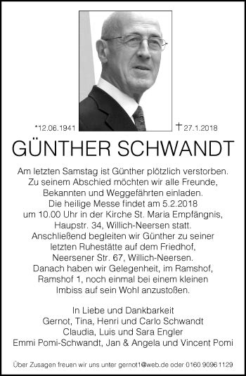 Alle Traueranzeigen für Günther Schwandt trauer rp online de